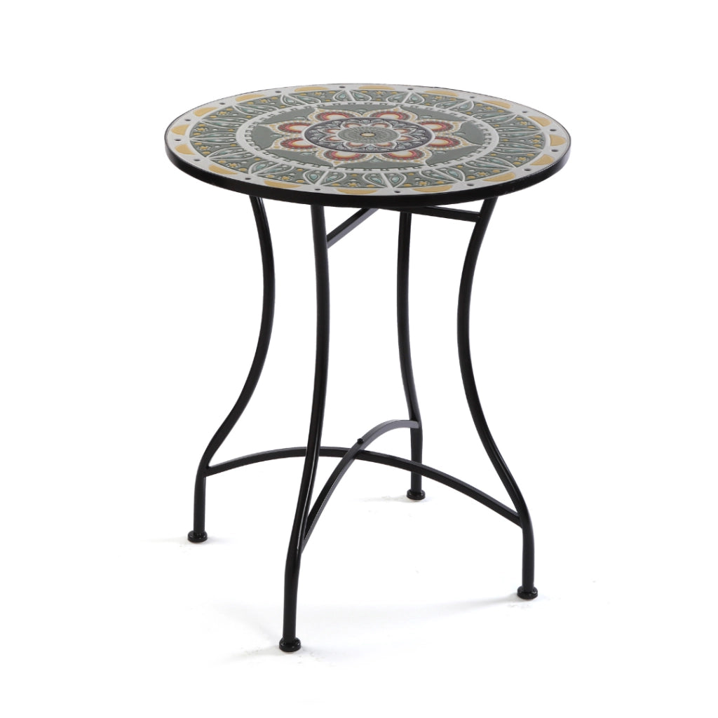 Set tavolo e 2 sedie Mandala multicolore metallo e ceramica a mosaico 60cm