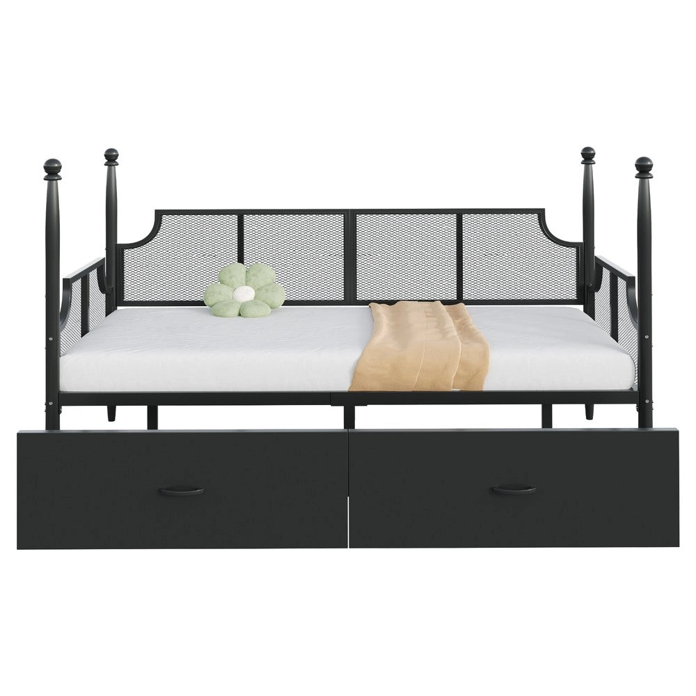 Letto Singolo in Metallo con Struttura a Colonne e Rete ¨C MINIMAL ¨C Nero 90x200