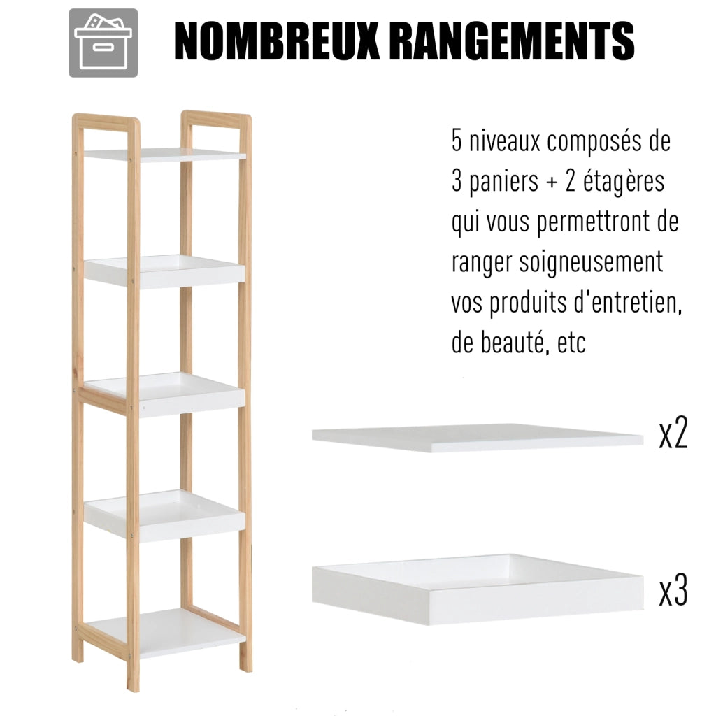 Mobiletto da Bagno Legno ¨C zephmum ¨C Beige Bianco 32x30x130