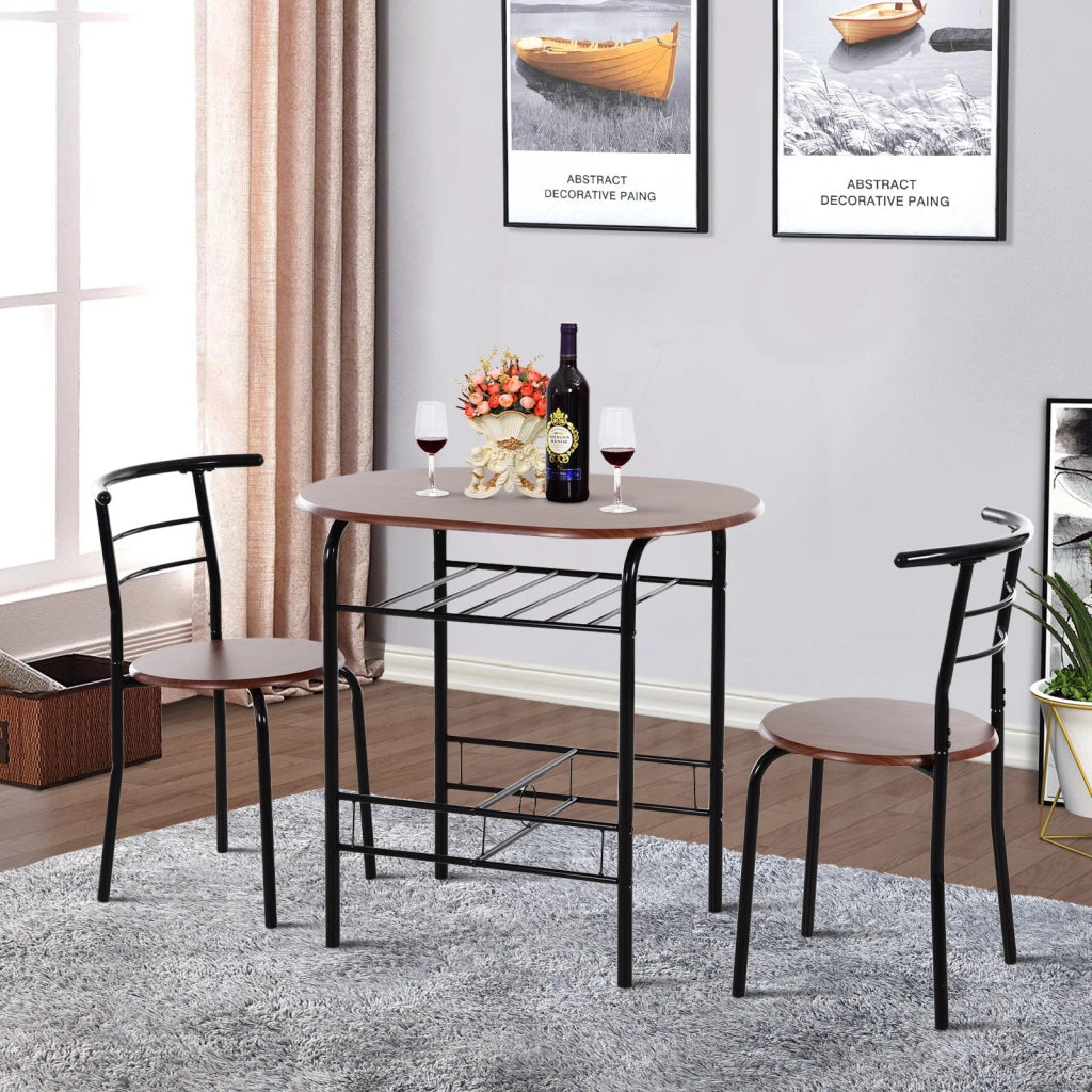 EasyComfort Set Tavolo Moderno con 2 Sedie per Sala da Pranzo, Set 3 Pezzi Mobili Salvaspazio da Cucina, Balcone, Ristorante o Bar, Marrone e Nero