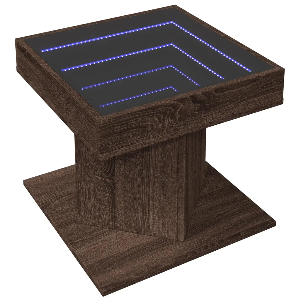 Tavolino Salotto con LED-Tavolino da soggiorno-Tavolo Rovere Marrone 50x50x45 cm Multistrato 487486