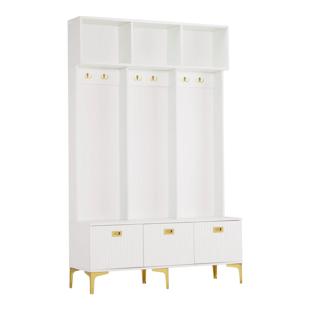 Mobile ingresso multifunzionale con panca, armadio guardaroba e scarpiera, bianco, 120 x 23,5 x 191,5 cm