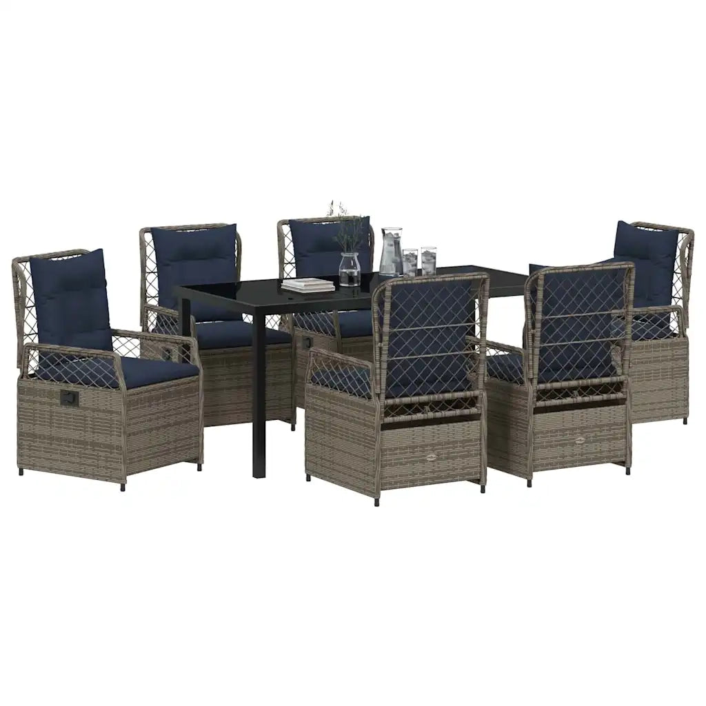 Set da Pranzo per Giardino 7 pcs Grigio polyrattan 3381055