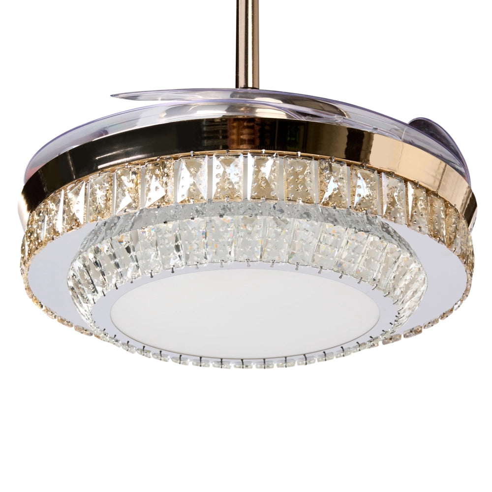Ventilatore da soffitto con regolazione della luce e della velocità oro stile moderno glam soggiorno