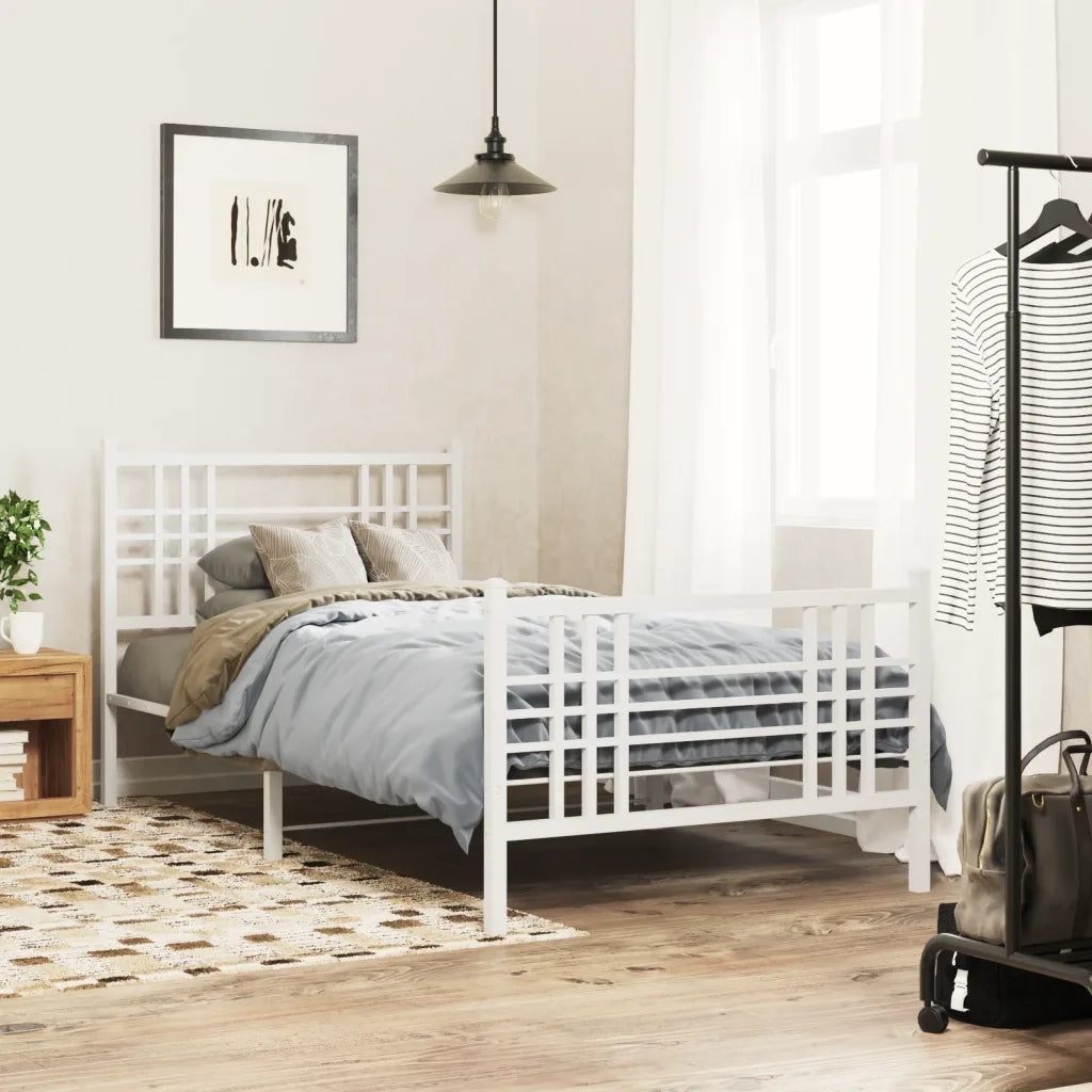 Giroletto con Testiera e Pediera-Struttura Letto Metallo Bianco 90x200 cm 332939