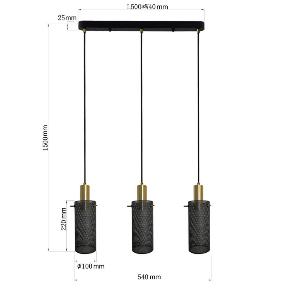 Lampada a sospensione Tirana 3xE27 nero/oro Light Prestige