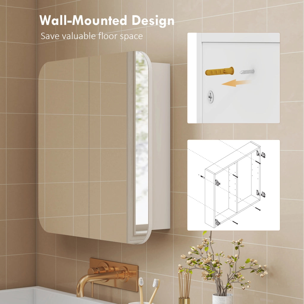 Armadietto Bagno con Specchio e Ante Curve 2 Porte Ripiani Regolabili ¨C zephmum ¨C Bianco 68x13x66 cm