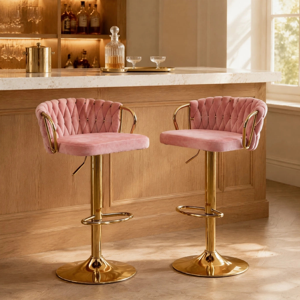 SGABELLO DA BAR Girevole Regolabile 49,5x50,5x98 cm Velluto Rosa Set 2 pezzi
