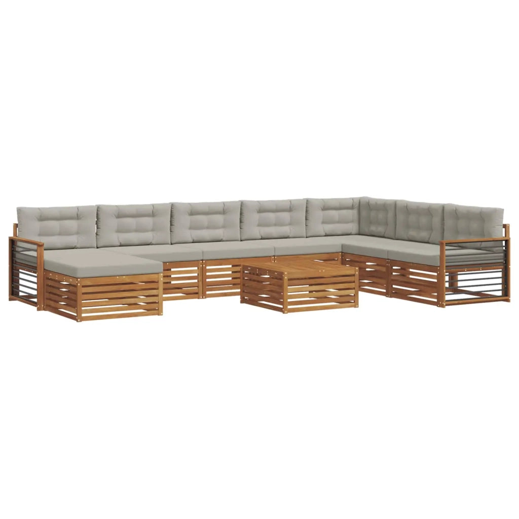 Set di divani da esterno 9 pcs Grigio Naturale e Chiaro