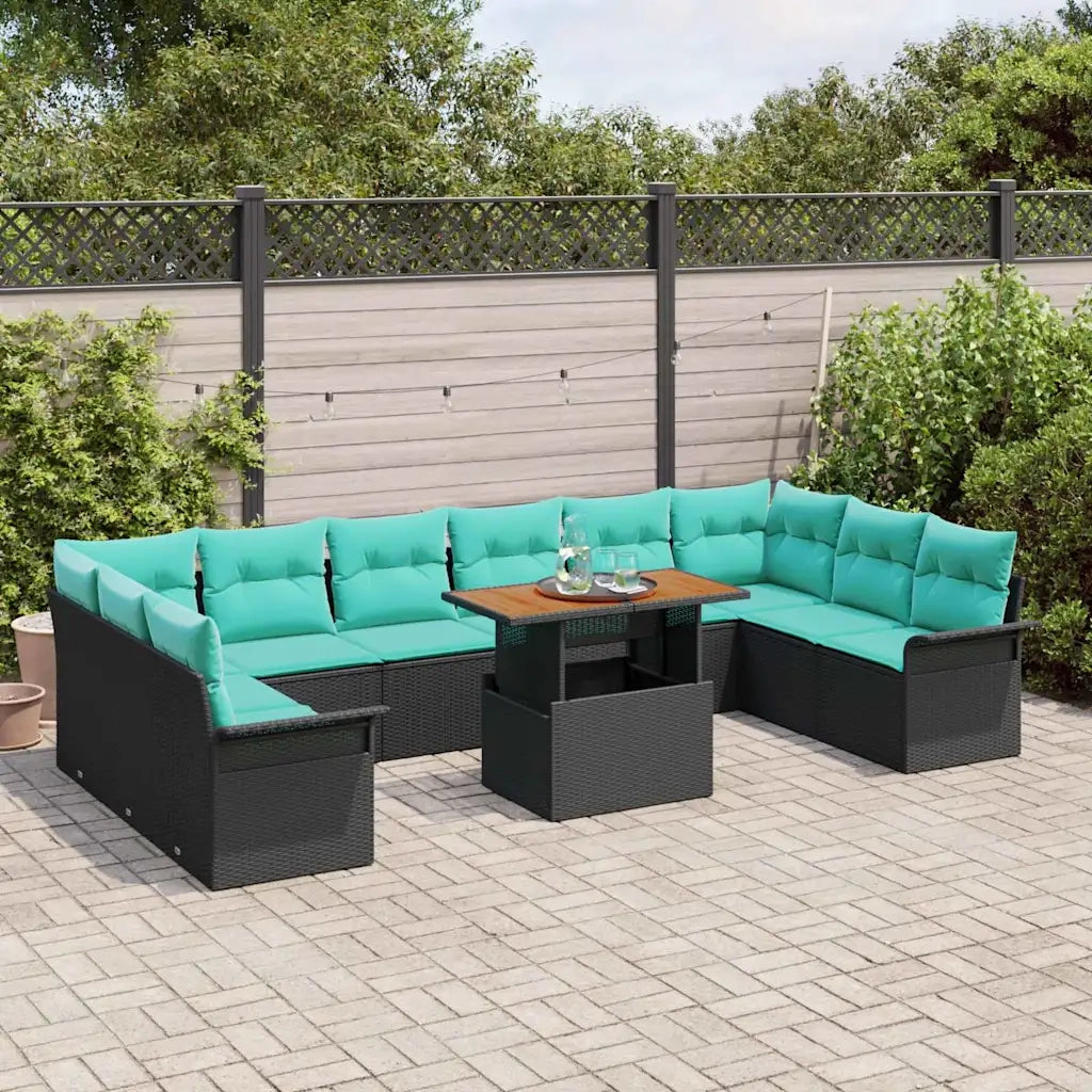 Set Divano da Giardino con cuscino 11 pcs Nero e Blu polyrattan 3349388
