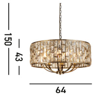 Lampadario Classico Gioiello Acciaio Ottone Vetro 8 Luci E14