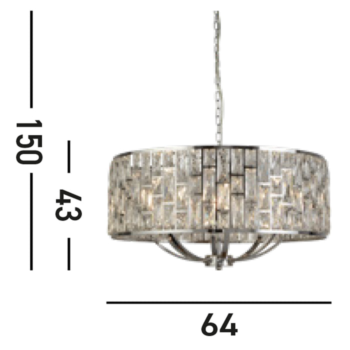 Lampadario Classico Gioiello Acciaio Cromo Vetro Trasparente 8 Luci E14