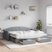 Divano Letto Estraibile Cassetti-Sofa Letto-Daybed Grigio Chiaro 90x200cm Tessuto 500409