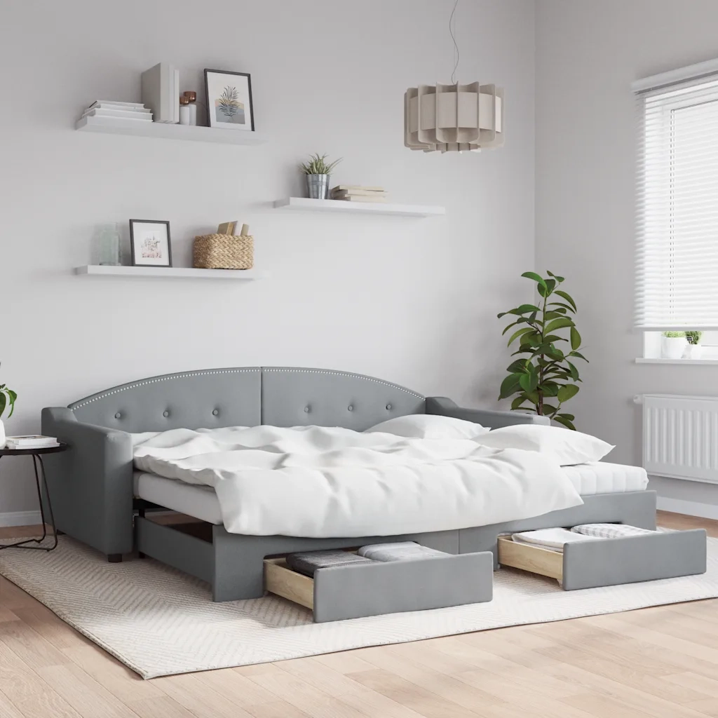 Divano Letto Estraibile Cassetti-Sofa Letto-Daybed Grigio Chiaro 90x200cm Tessuto 500409
