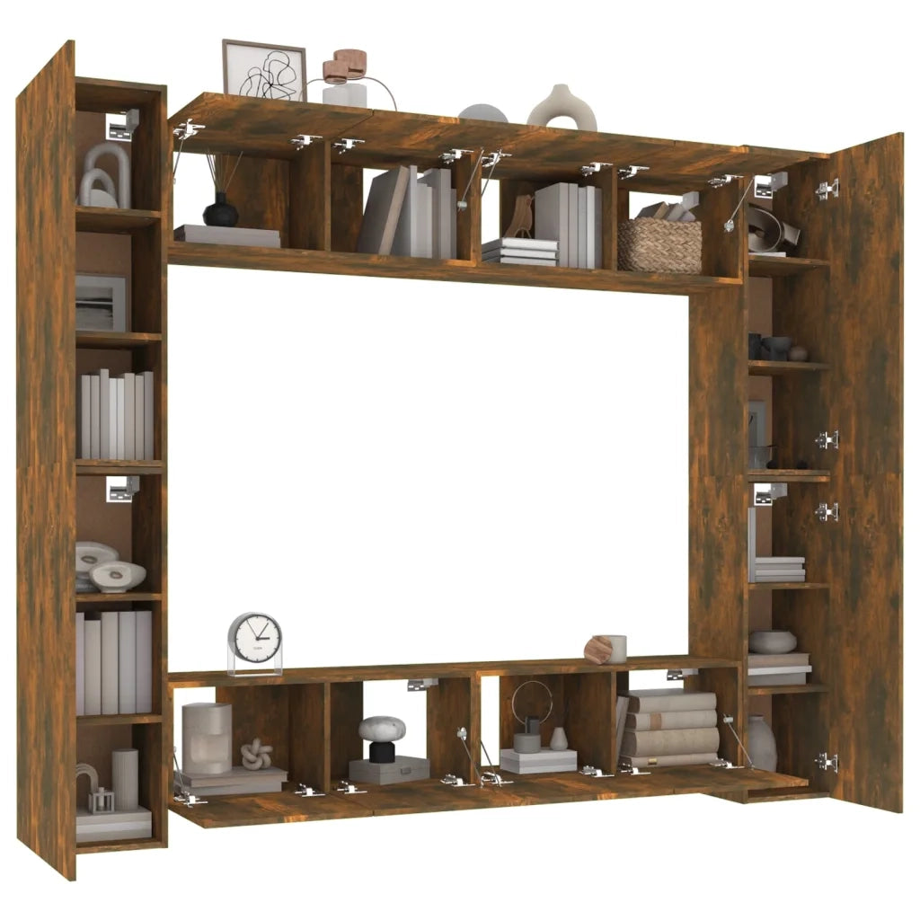Set Mobili Porta TV 8pz | Armadietto TV | Mobile Porta TV Rovere Fumo in Legno Multistrato