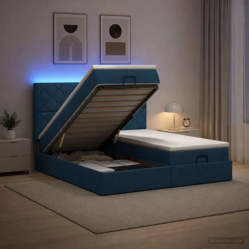 Letto Ottomano con Materasso e LED Blu 180 x 200 cm Tessuto 3458464