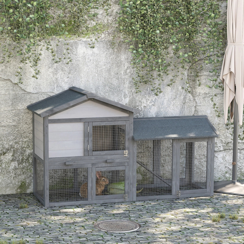 Gabbia per conigli a 2 livelli in legno massello ¨C zephmum ¨C 147x54x84 cm grigio