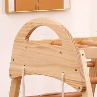 Struttura da arrampicata multifunzionale 7-in-1, altalena, scala da arrampicata, scivolo, rete, pietre da arrampicata, anelli, casetta tenda, 134×120×120 cm, Naturale