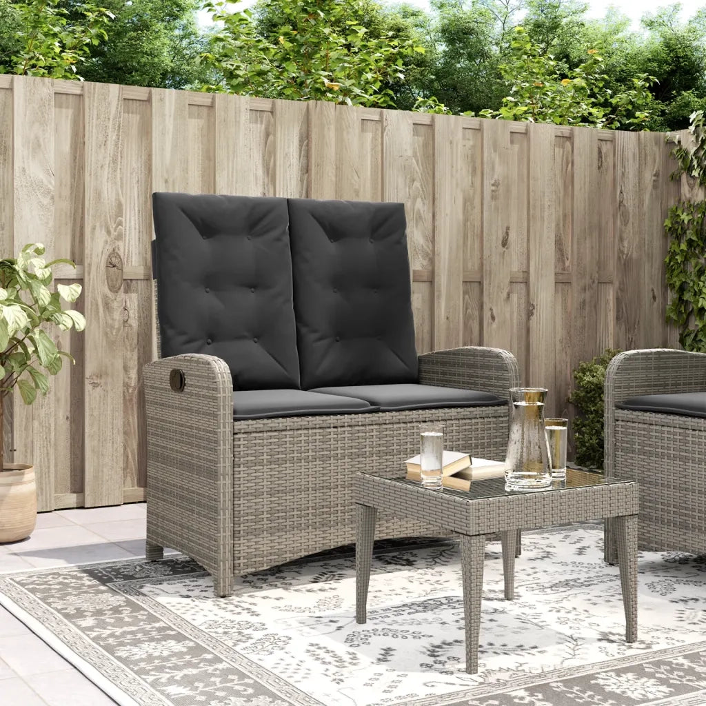 Panca Reclinabile da Giardino con Cuscini-Sgabello-Sedia da esterno Grigia in Polyrattan 185483