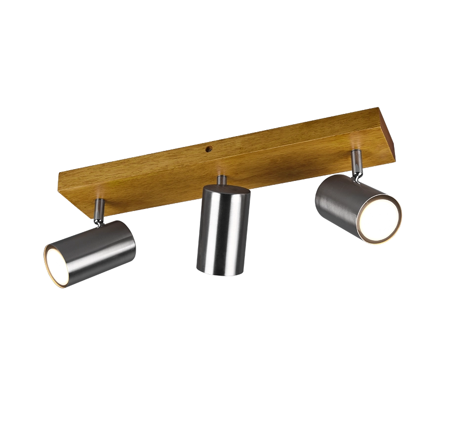 Faretti Barra 3 Spots Cilindri Acciaio e Legno Naturale Marley Barra GD Trio