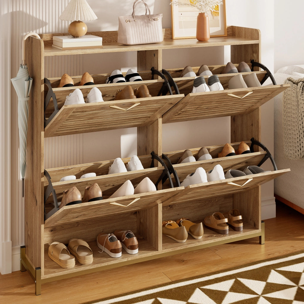 Mobile Scarpiera con 4 Ante e Ripiano; Struttura in Metallo; Stile Moderno; in MDF; Effetto Legno; 108;5×24×100 cm
