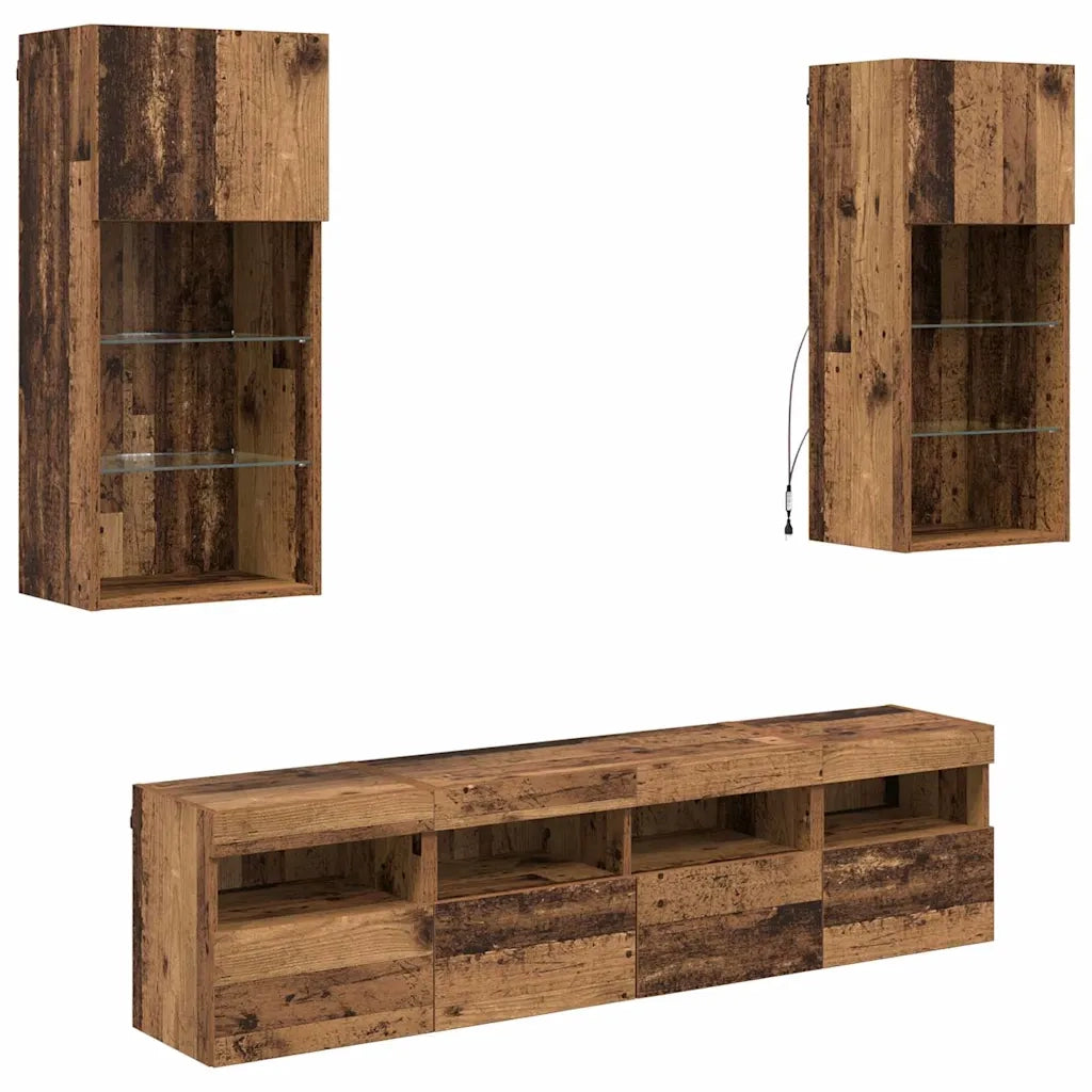 Unità a muro per TV con LED 5 pcs Legno vecchio 3402980