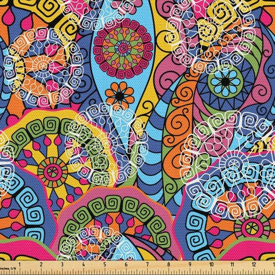 Tessuto per metri, Hippie Azteco Tribale Boho, Copertura di alta qualità per accessori di arredamento, 10M (148x1000cm), Rosa Giallo