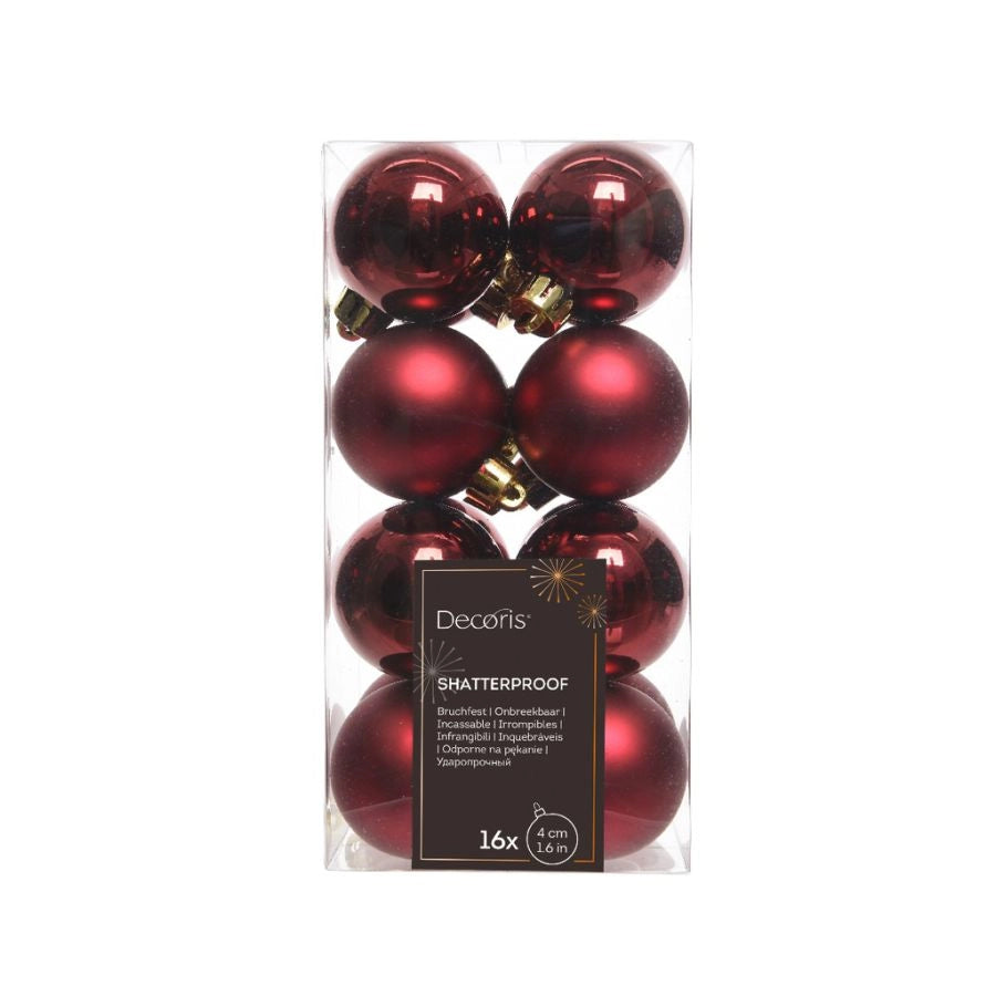 PALLINE NATALIZIE ROSSO SCURO BORDEAUX MIX D4 16 PZ