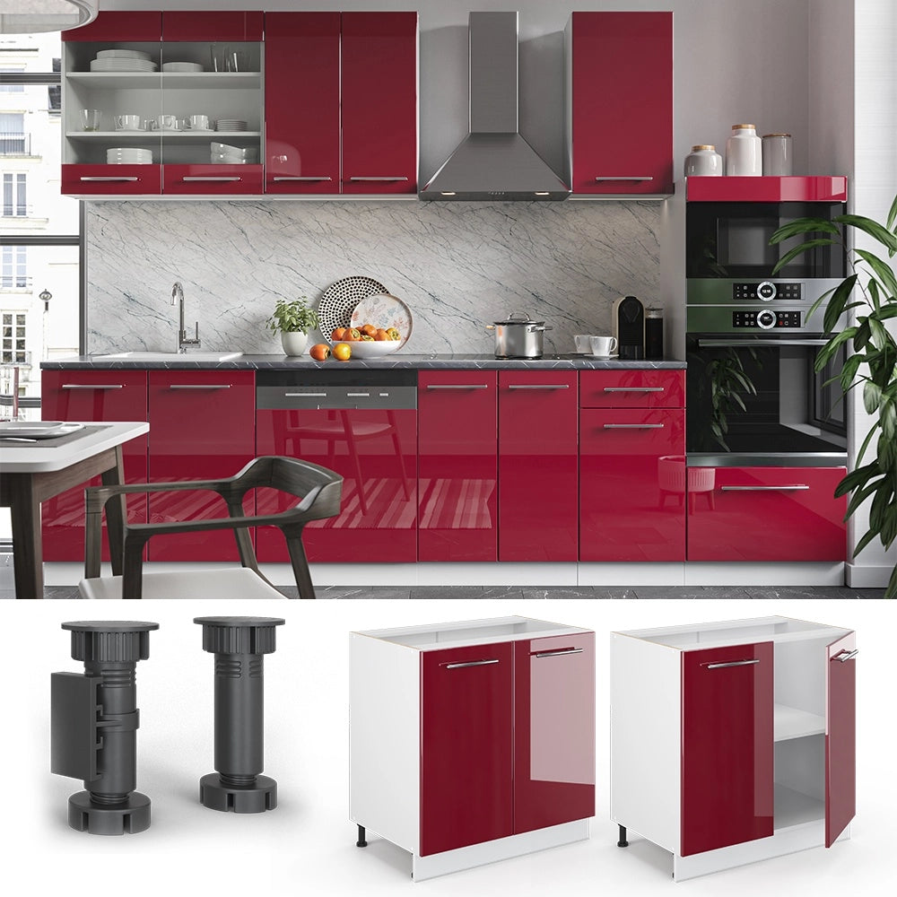 Mobile lavello cucina Fame-Line Bordeaux lucido/Bianco 80 cm con ripiano, senza piano di lavoro Vicco