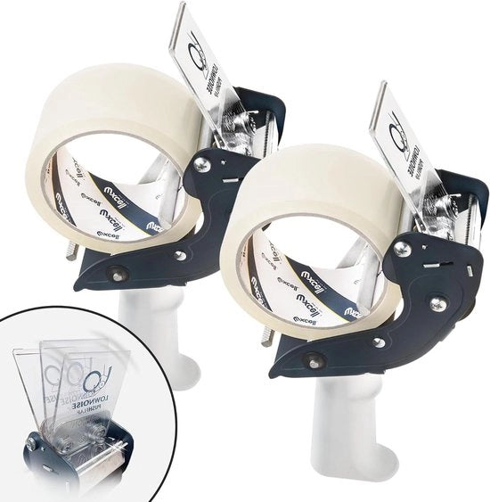 Tastaplastico silenzioso con rasoio retrattile e nastro trasparente gratuito - dispenser per nastro per imballo, spedizione, trasloco, ufficio e magazzino - set da 2