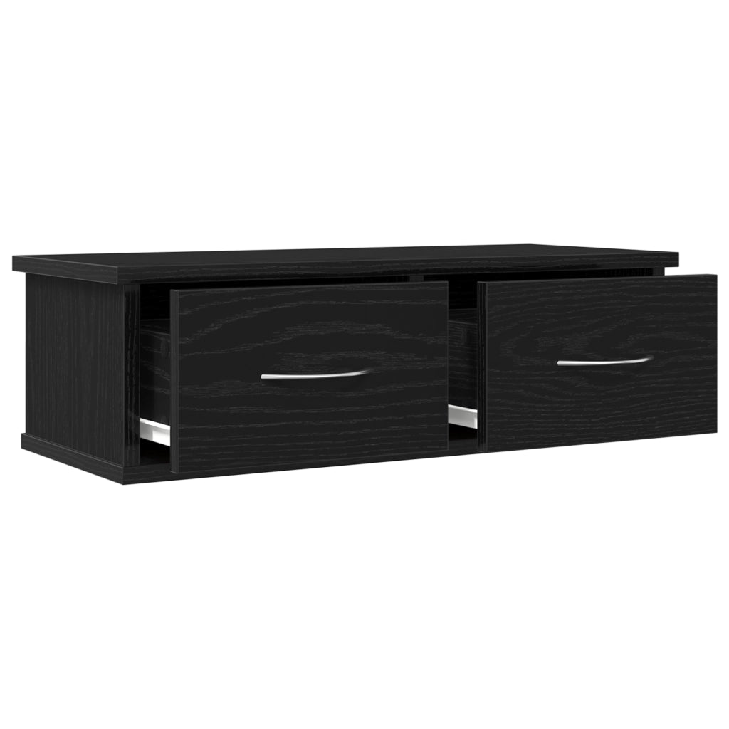 Mensola a cassetto da parete  Nero Rovere 60x26x18,5cm Legno ingegnerizzato