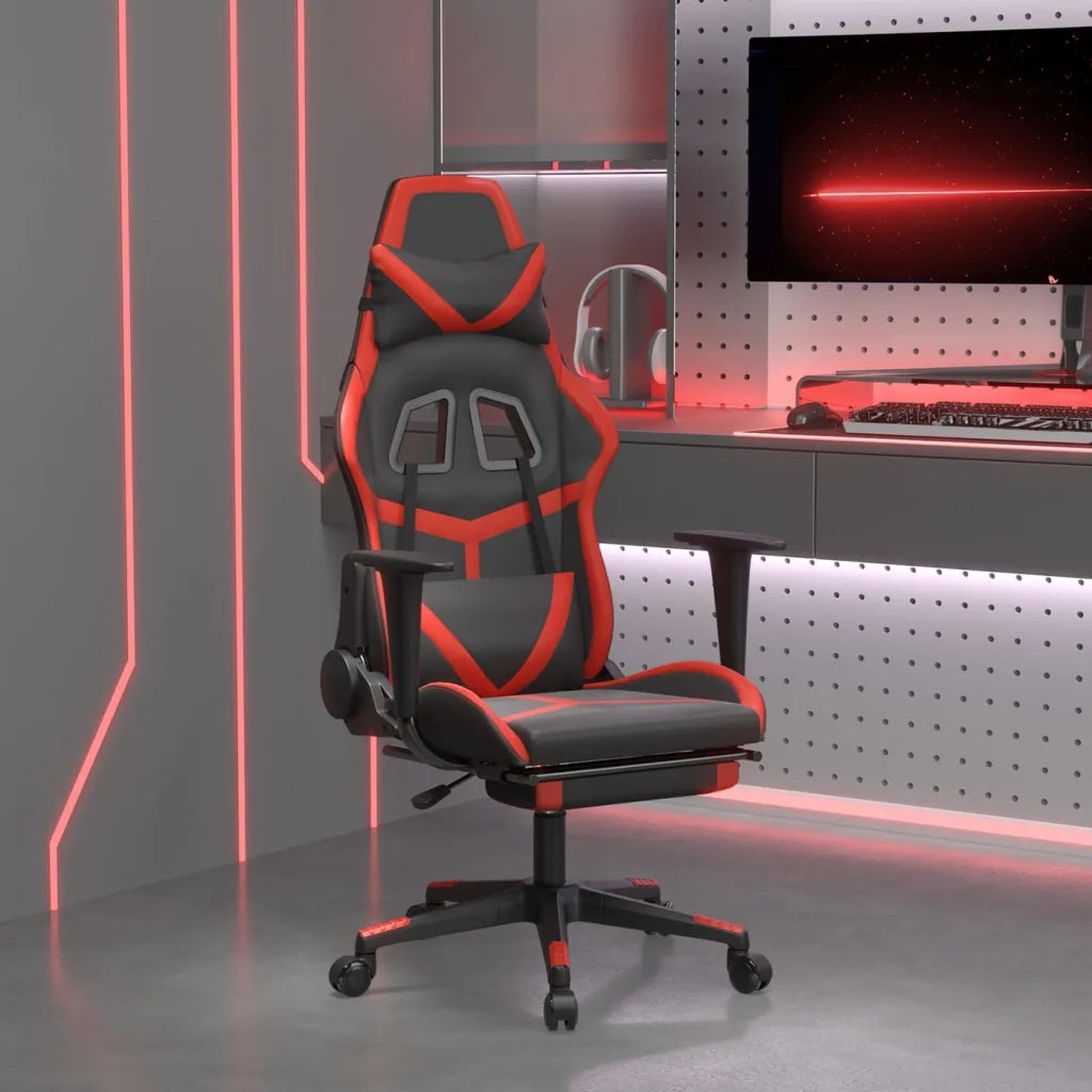 Sedia da Gaming con Poggiapiedi Nero e Rosso in Similpelle cod mxl 71860