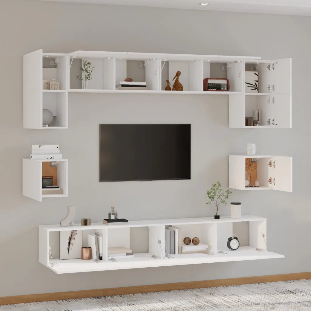 Set Mobili Porta TV 8pz Bianco in Legno Multistrato 3114414