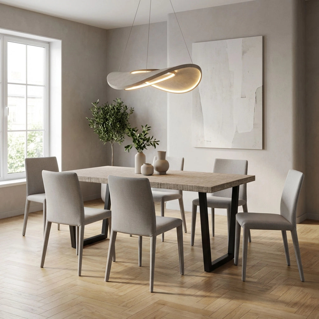 Tavolo da pranzo in legno e metallo con piedi trapezoid nero 220x100 cm Grigio Testurizzato