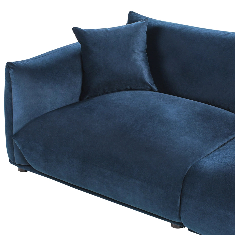 Divano in velluto blu scuro imbottito in poliestere a 3 posti con cuscini decorativi Divano da soggiorno