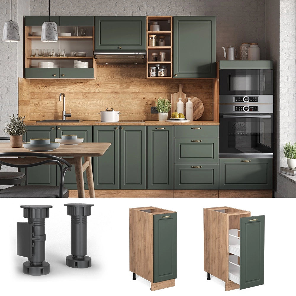 Armadio cucina dispensa alto Fame-Line Verde-oro rustico/Rovere dorato 30 cm, PL Marmo Vicco