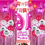 Decorazione di Festa Decorazione di Compleanno Rosa per Ragazze di 16 anni - palloncini - tenda rosa - klatergoud - decorazione per torta - tende rosa in metallo 16 decorazione