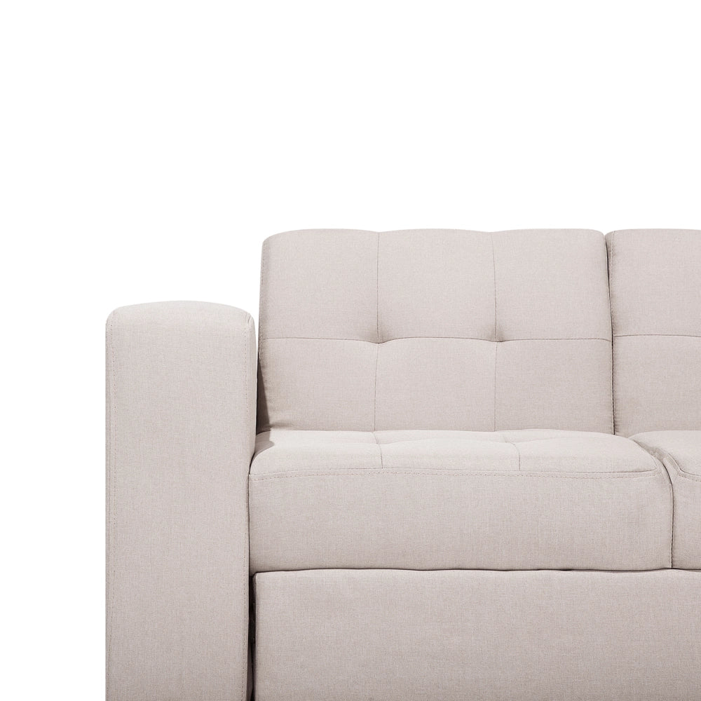 Divano letto componibile Pouf contenitore beige Cassetti estraibili Click Clack Vassoio ribaltabile Portabicchieri