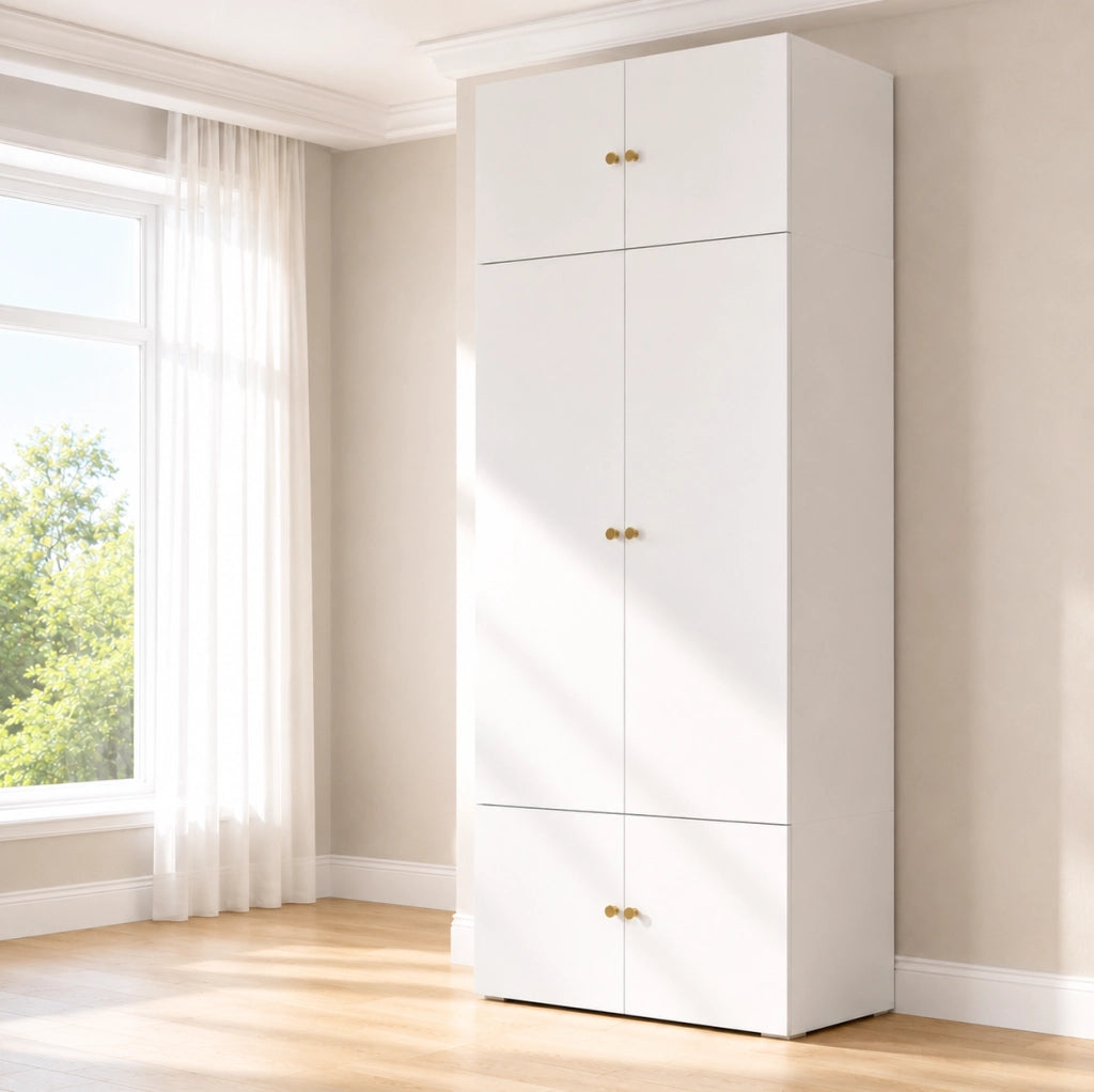 ARMADIO con asta appendiabiti e 5 vani 90x50x200 cm Bianco