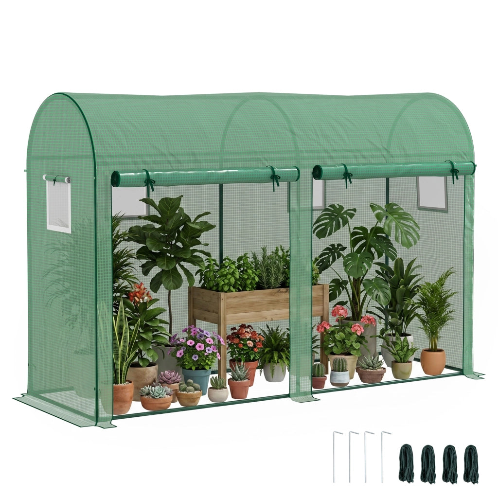 Serra Tunnel da Giardino per Piante e Orto. Serra da Balcone con 2 Porte Avvolgibili e 4 Finestre. Copertura in PE Struttura in Acciaio. 3x1x2m