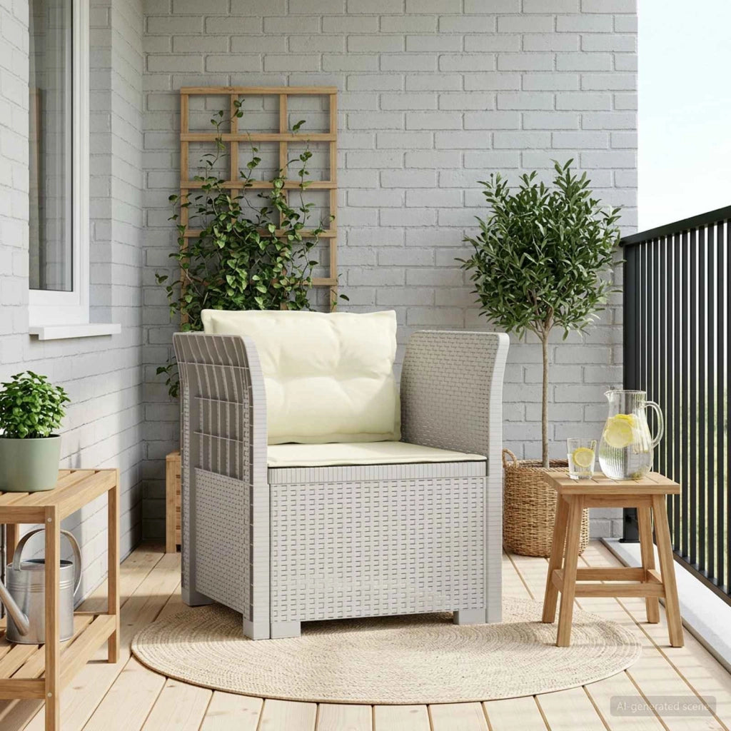Poltrona a 1 Posto con Cuscini Aspetto Rattan PP Bianco 8011876