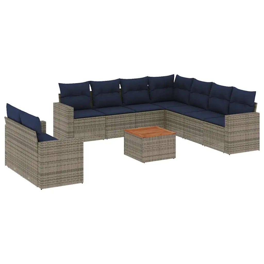 Set Divani da Giardino 10 pz con Cuscini Grigio in Polyrattan 3256523