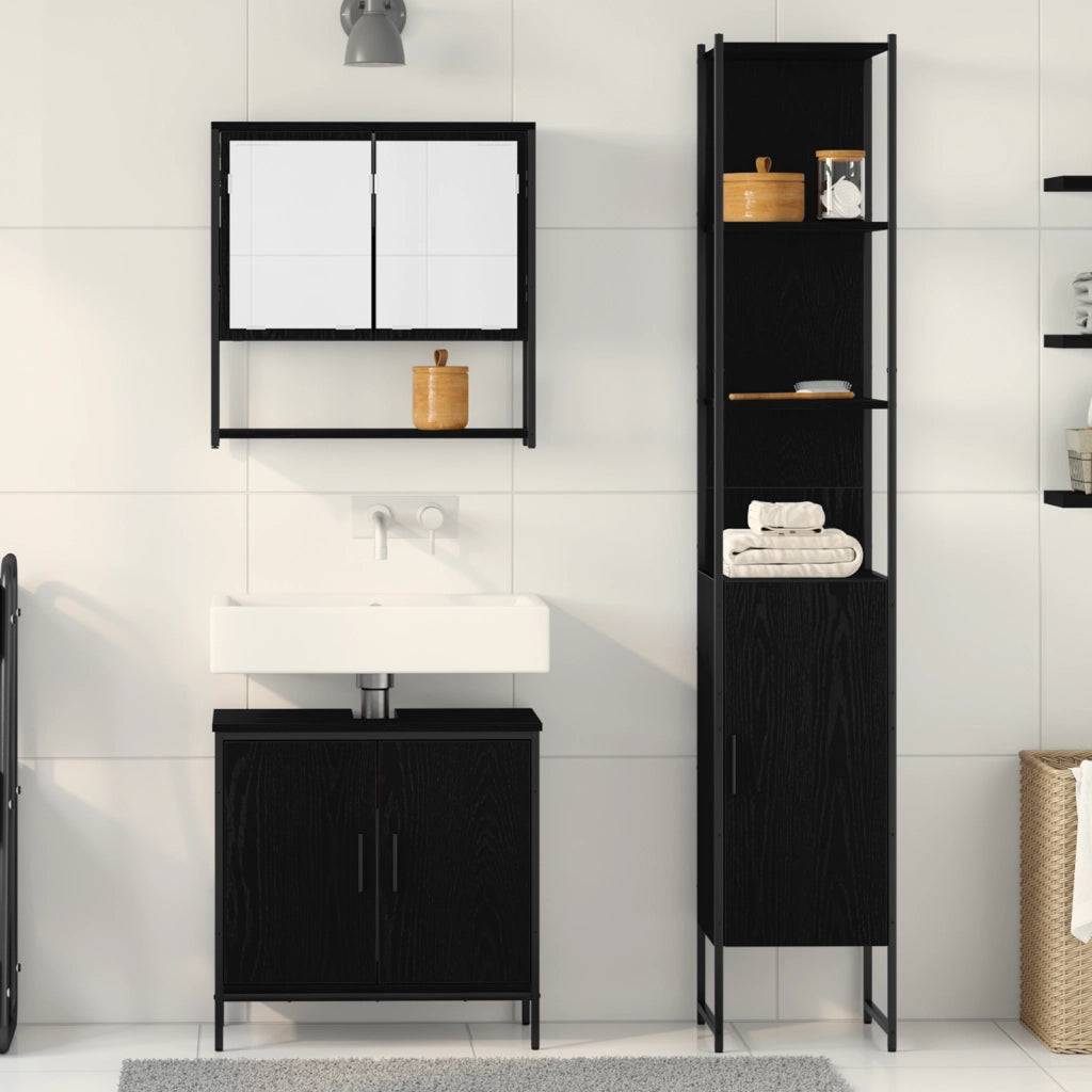 Set di mobili da bagno 3 pezzi in legno ingegnerizzato rovere nero