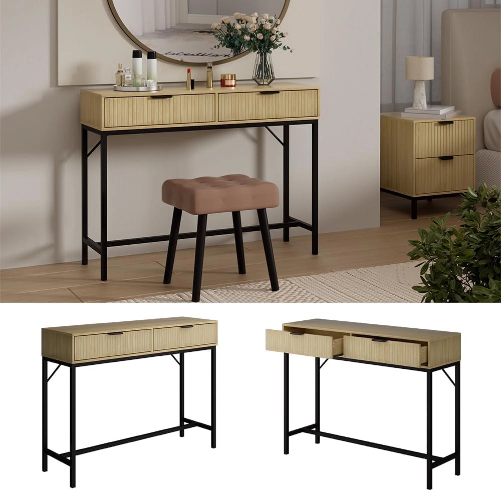 Tavolo da toilette Lennox, Rovere, 100 x 75 cm con 2 cassetti, adatto all'uso come toeletta o superficie d'appoggio