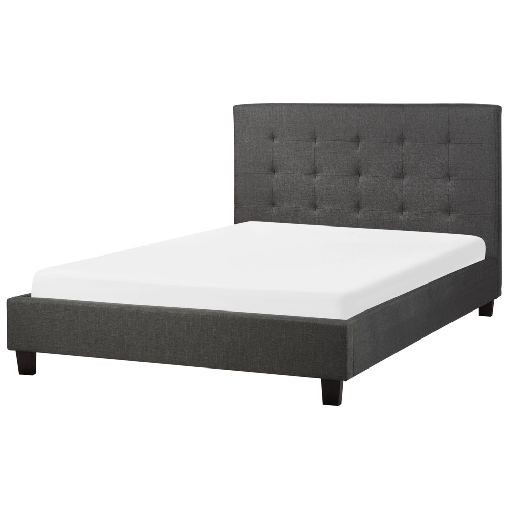 Letto imbottito tessuto grigio scuro rete a doghe testiera trapuntata 140 x 200 cm