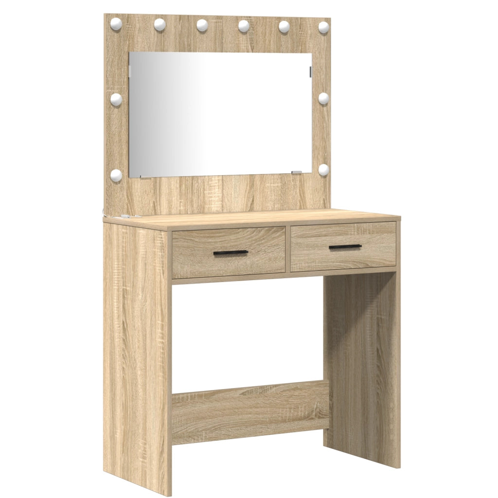 Set di 2 Pezzi di Tavolo Vanity con LED in Legno Ingegnerizzato Rovere