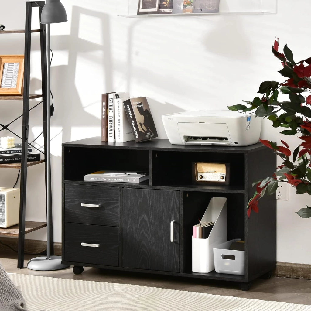 Armadio per documenti su rotelle, contenitore con cassetti, supporto per stampante portatile per casa e ufficio, per raccoglitori, documenti, documenti (nero, 100 x 35 x 65,5 cm)