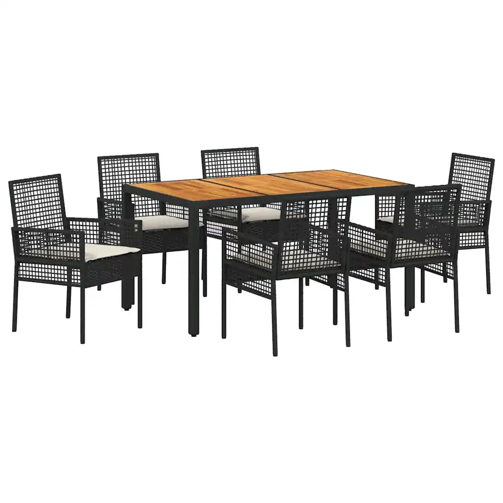 Set da Pranzo per Giardino 7 pcs Nero polyrattan 3334904