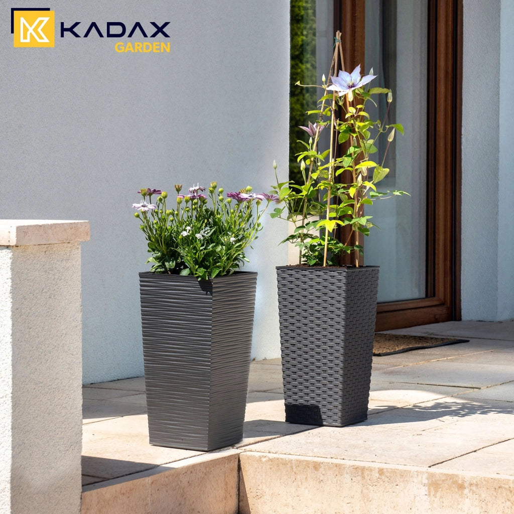 Set di 3 vasi da fiori KADAX, vasi da giardino + inserti, alti e grandi, grafite, 57+68+75 cm