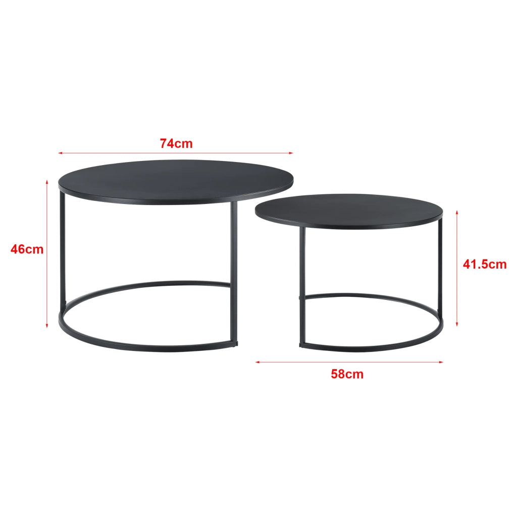 Set di 2 tavolini rotondi impilabili in metallo nero 03_0008530